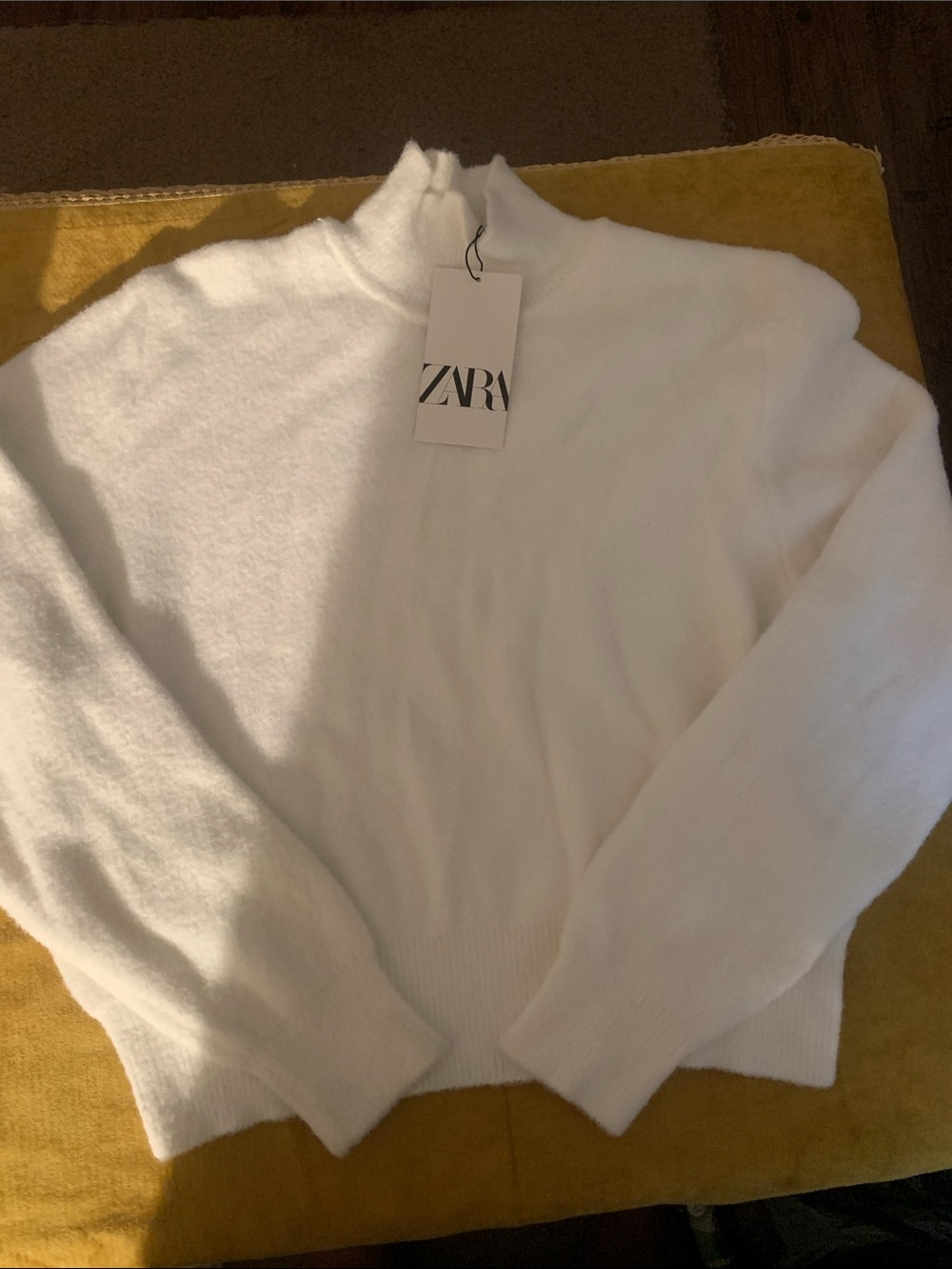 ZARA White Mock Neck Fuzzy Sweater